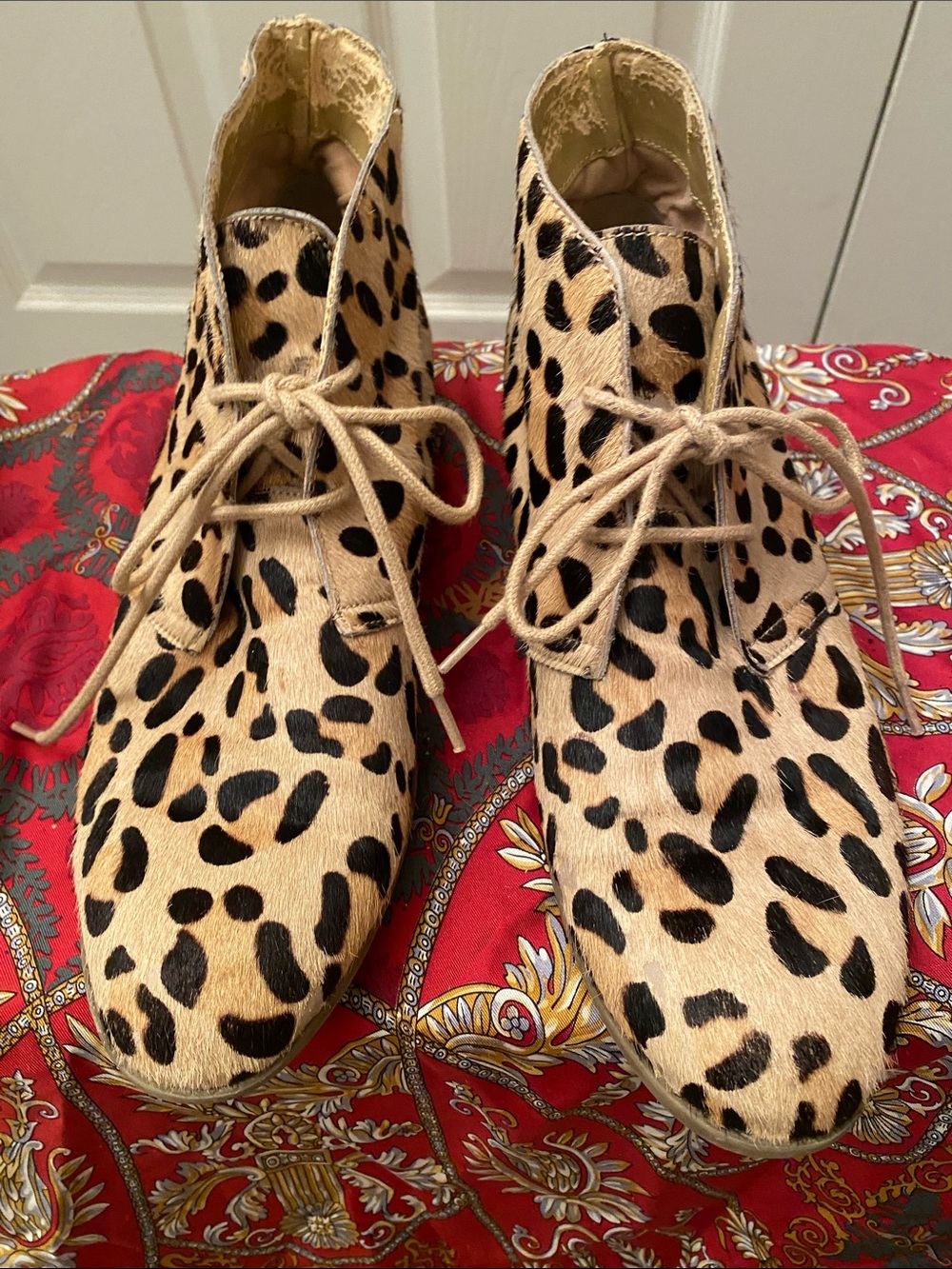 Steve Madden Leopard Print Lace-Up Ankle Boots - Tan/Black